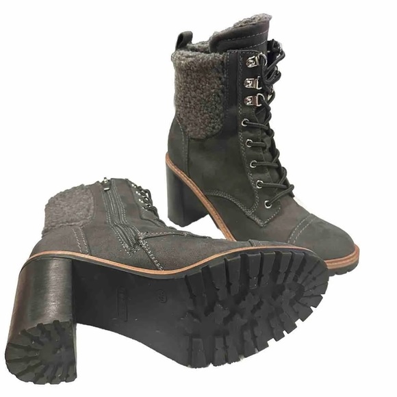 Nine West Phaedra Lace Up Suede Block Heel Boots Gray 3.25” Heel Sz 8 - Picture 3 of 5